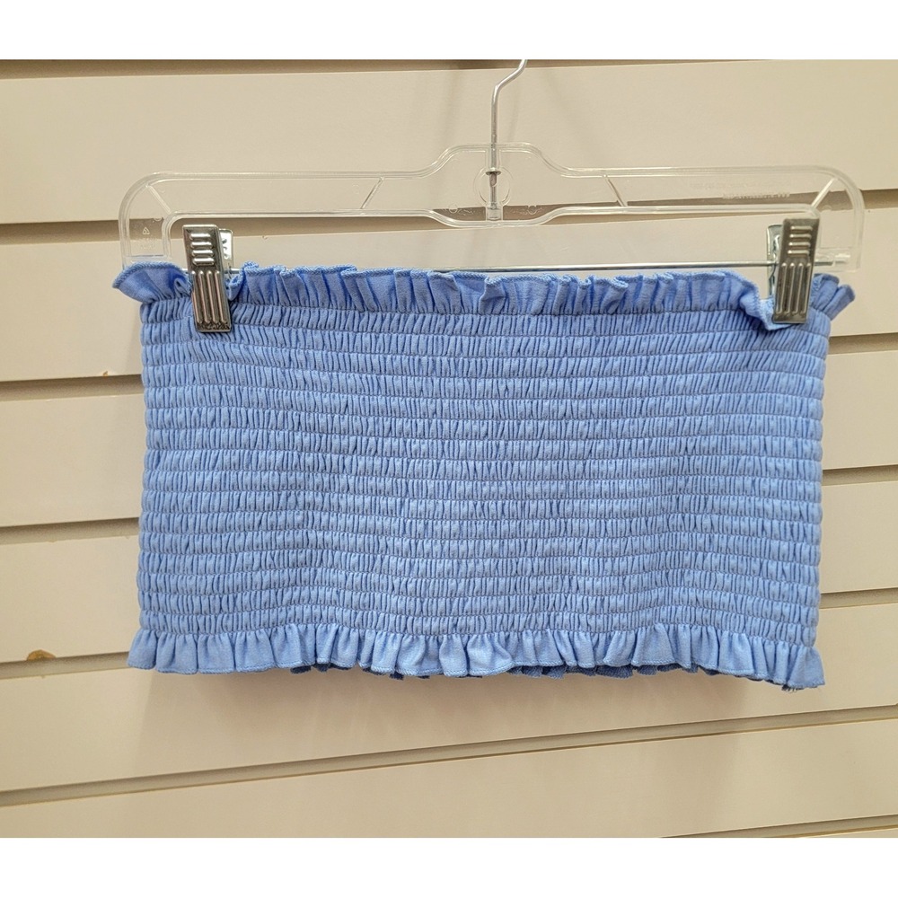 New Zenana Periwinkle Spring Blue Smocked Tube Top Bandeau Shirt Small - Picture 3 of 4